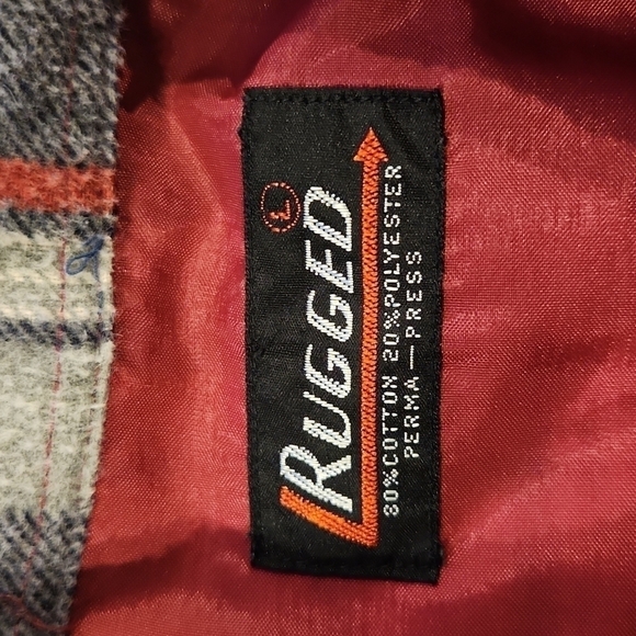 RUGGED Red Blue Plaid Button-Up Flannel Shirt - Picture 4 of 7